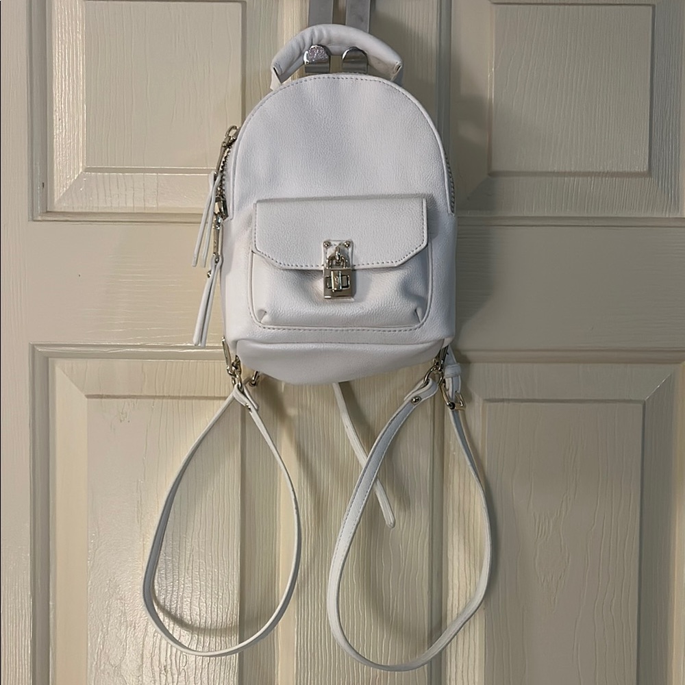 Steve Madden white mini backpack with gold hardware